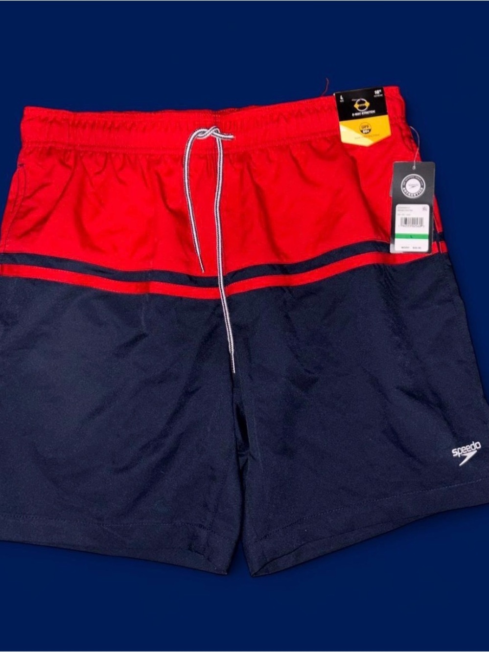 Speedo Men's Red and Navy Colorblock Swim Shorts